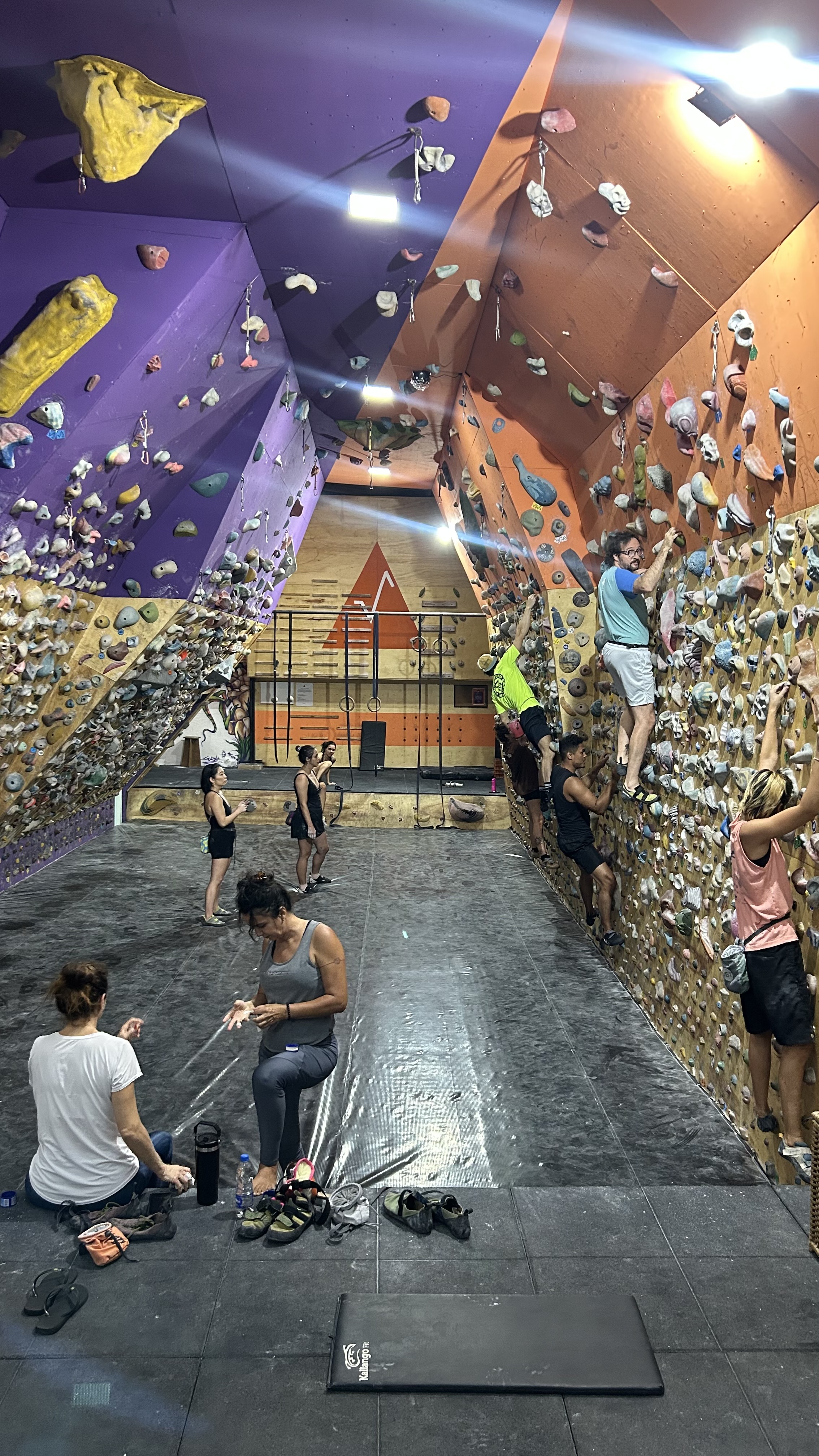 Adultos treinando escalada indoor na Vértice